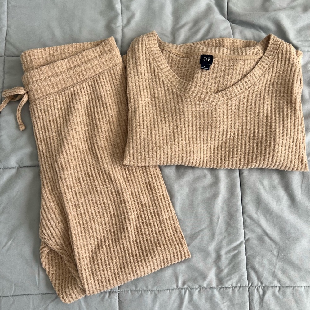 GAP Factory Brushed Waffle-Knit PJ Shirt and Pant Set